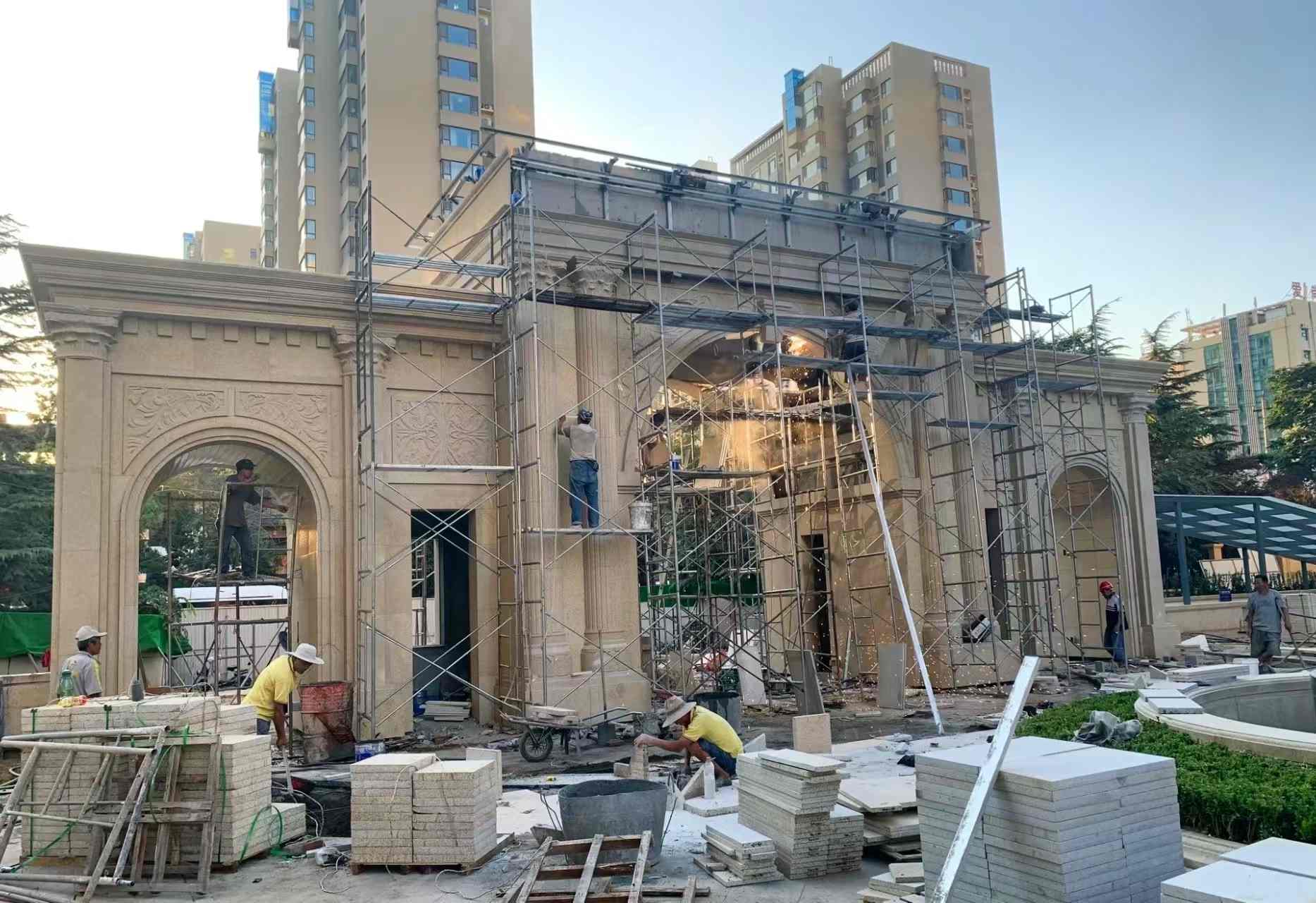 绥化 黄金麻荔枝面花岗岩小区门楼外墙干挂