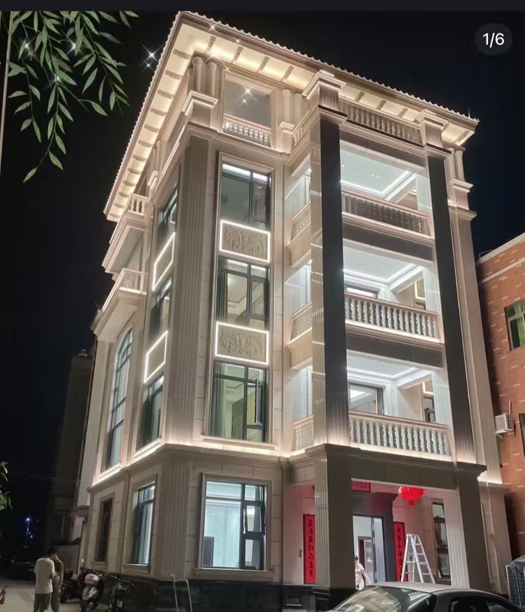 绥化 芝麻白花岗岩别墅外墙夜间效果