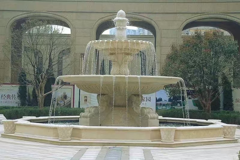 绥化 黄金麻花岗岩异型加工——户外庭院石雕流水喷泉