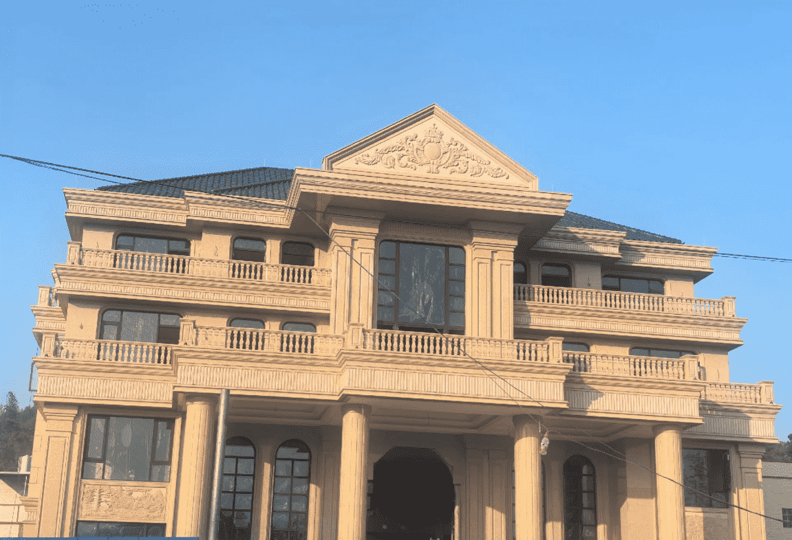 绥化黄金麻别墅外墙干挂石材效果示例